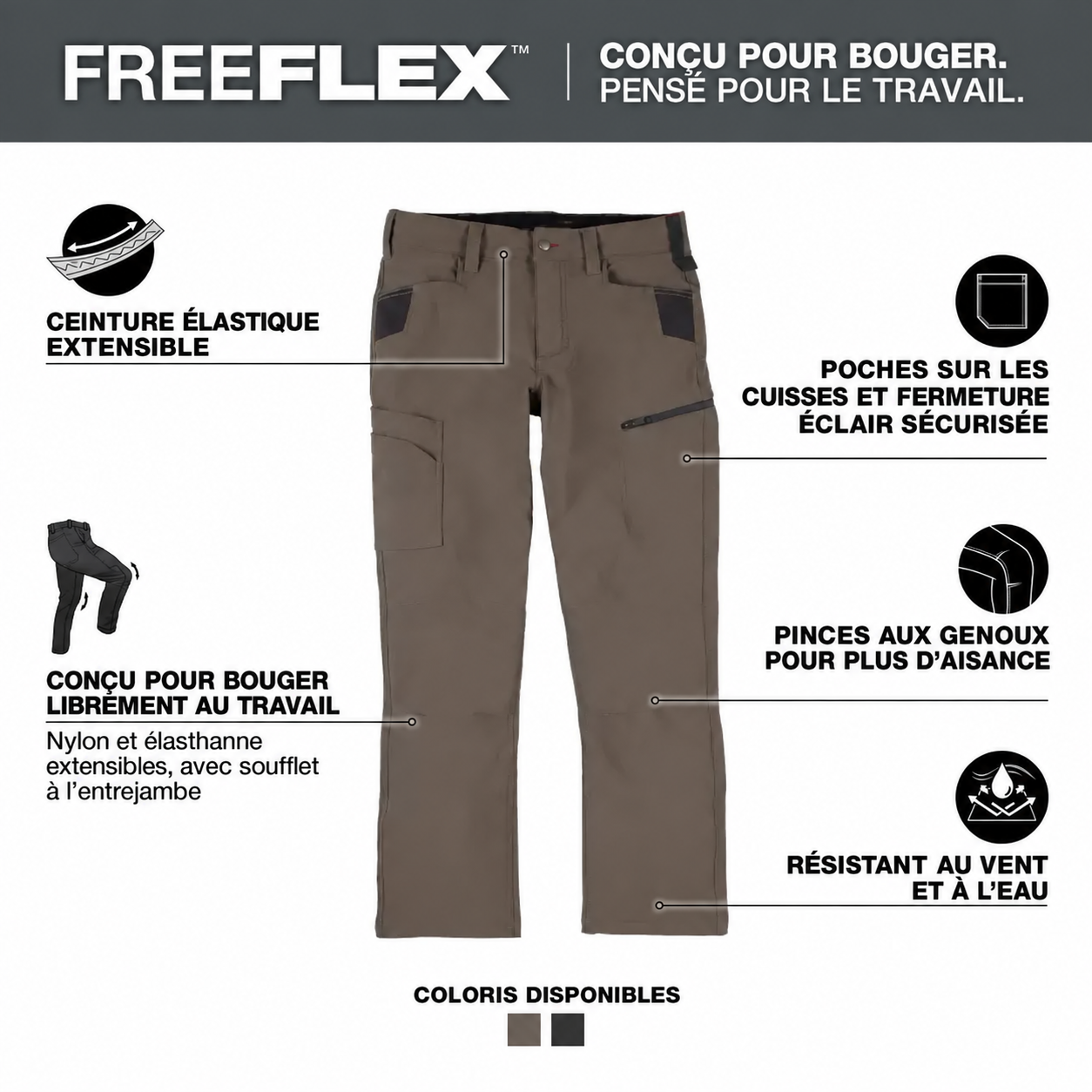 Pantalon de travail FREEFLEX pour homme, lot de 8, 7 poches - 2