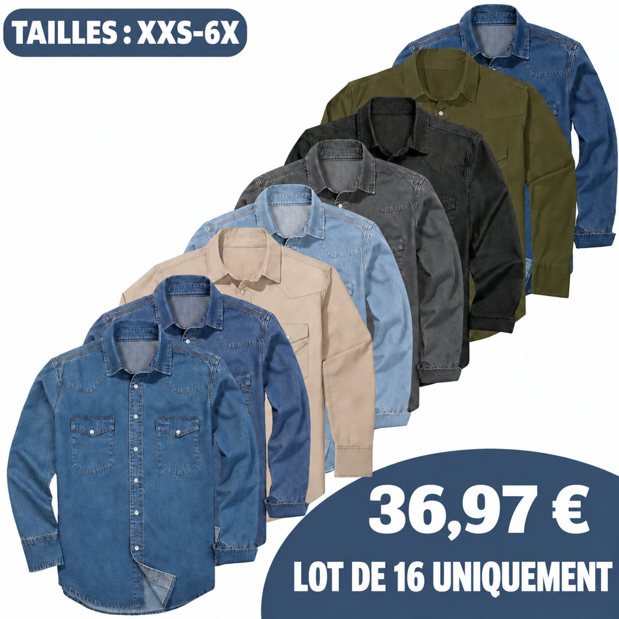 Chemise de travail homme en denim délavé à manches longues - 22