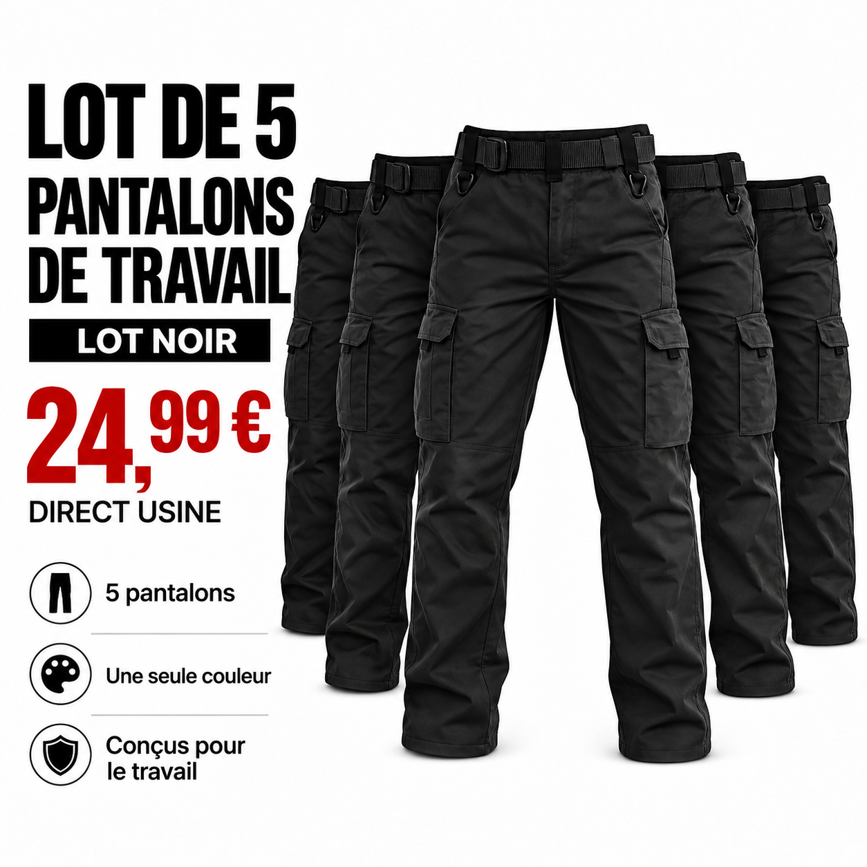 Lot de 5 pantalons de travail homme multipoches - 13