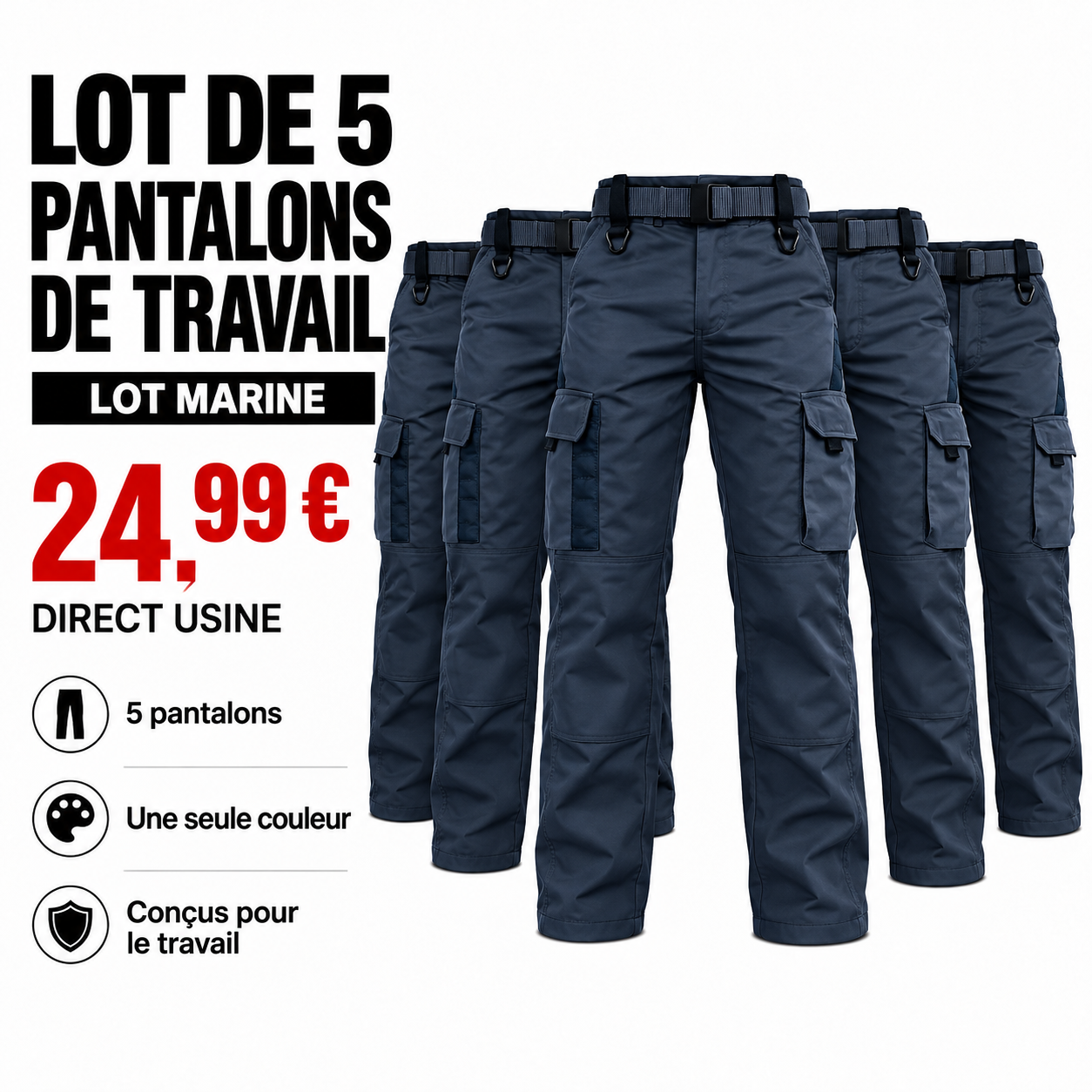 Lot de 5 pantalons de travail homme multipoches - 14