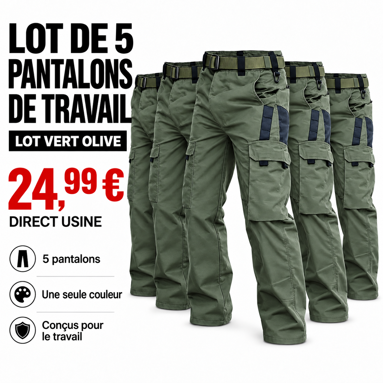 Lot de 5 pantalons de travail homme multipoches - 16