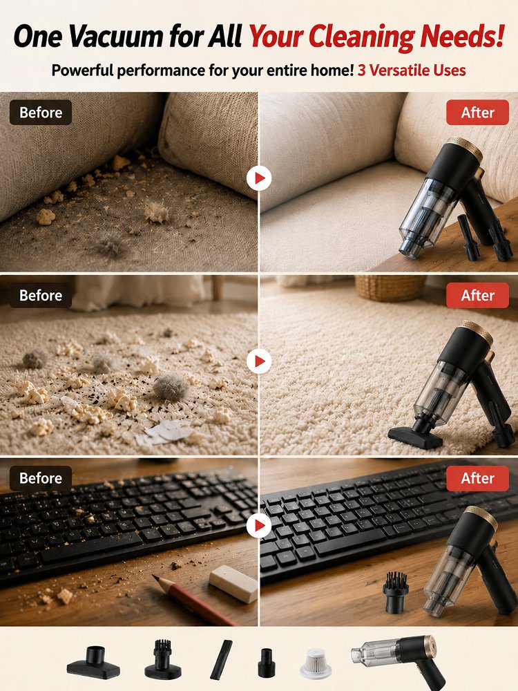 Multifunctional High-Power Car Vacuum Cleaner & Air Inflator