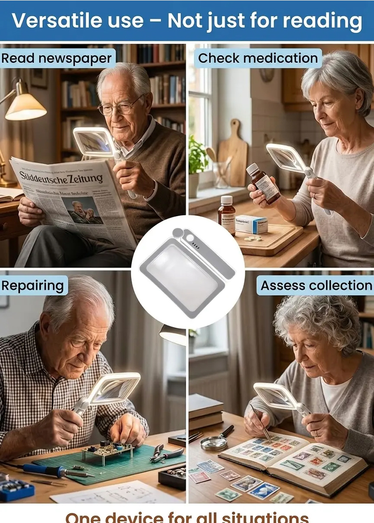 [See the world clearly anytime, anywhere] Handheld folding 4x high-definition LED magnifying glass