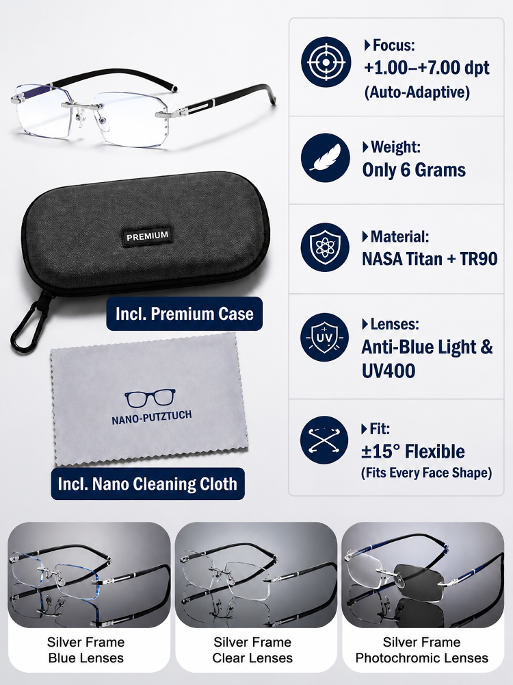 0.01s Auto-Focus Progressive Glasses | +1.00~+7.00 DPT, Stepless for Reading & Driving