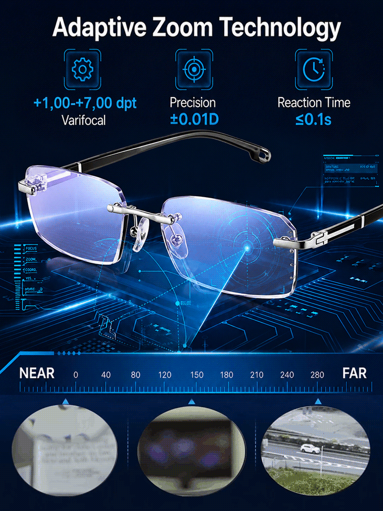 0.01s Auto-Focus Progressive Glasses | +1.00~+7.00 DPT, Stepless for Reading & Driving
