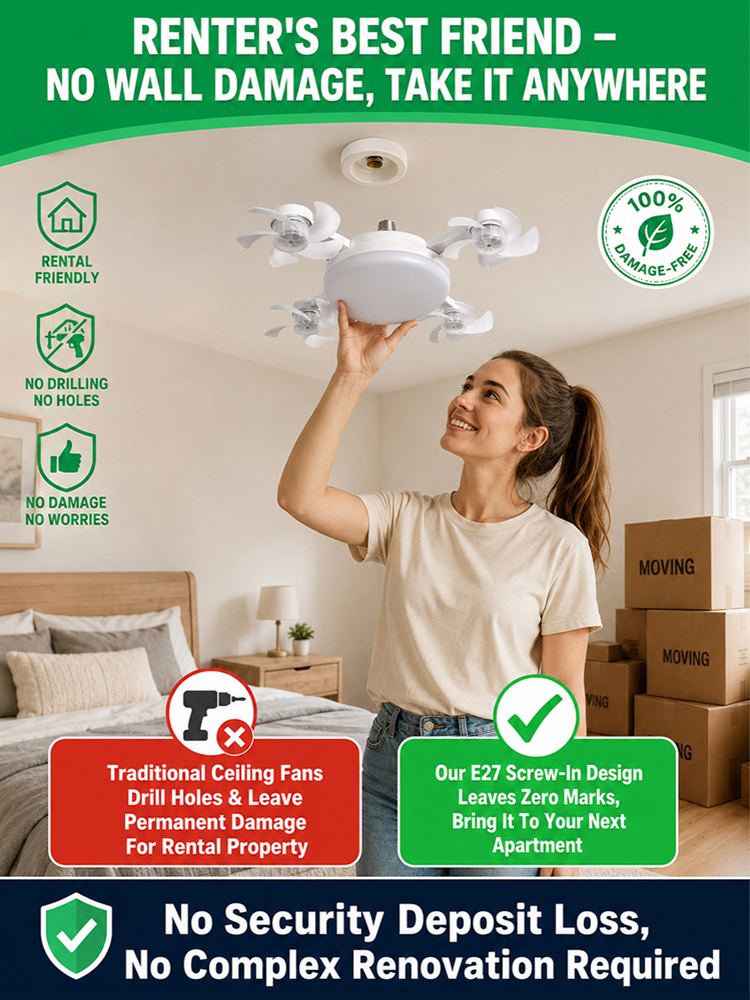 [Best-Selling in Europe and America]No-Drill No-Wiring Remote Control 2-in-1 Fan Light，Multiple modes to meet all your needs!