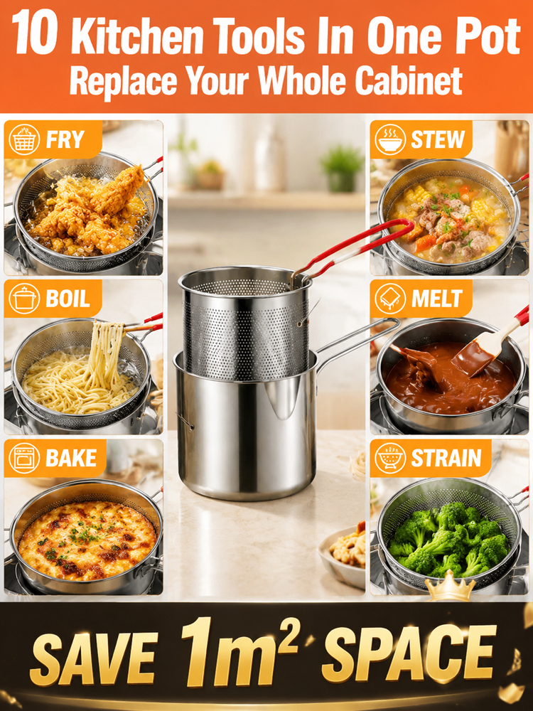 【Super Super Super Fuel-Saving】304 Stainless Steel Multi-Purpose Deep Frying Pan