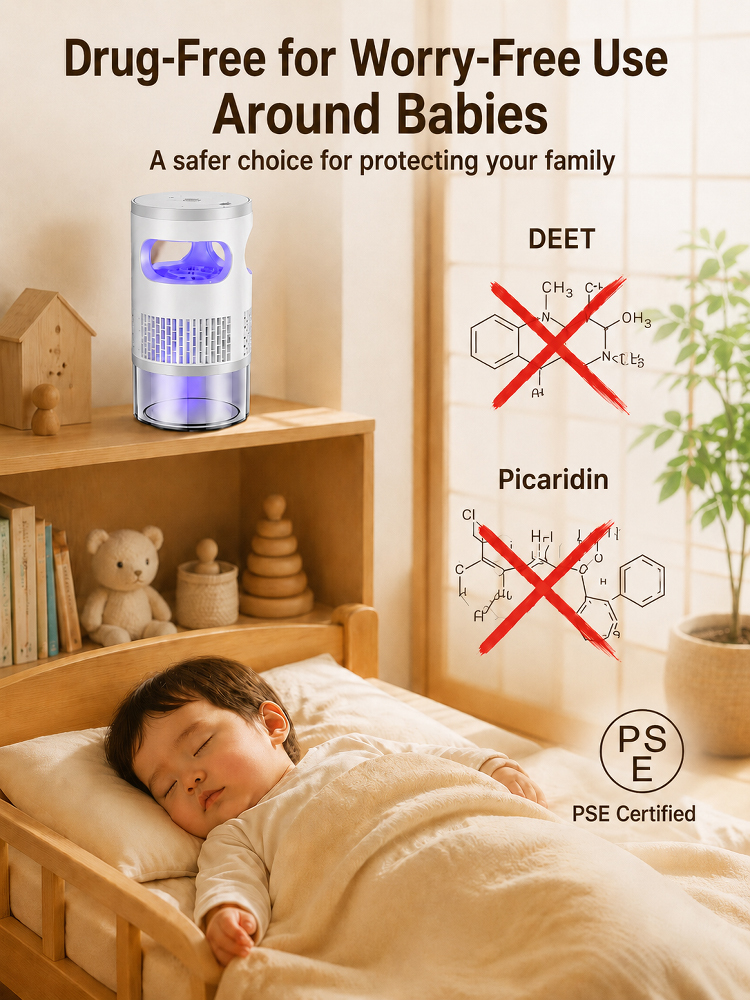 A 4-in-1 powerhouse: highly effective mosquito and insect elimination, air purification, dust removal and sterilization, plus a night light! Meets all your daily needs!