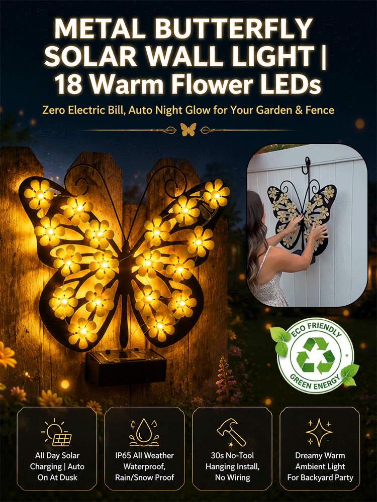 【3-second installation, zero electricity bills all year round!】Solar outdoor wall lamp butterfly lamp