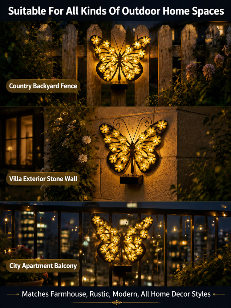 【3-second installation, zero electricity bills all year round!】Solar outdoor wall lamp butterfly lamp