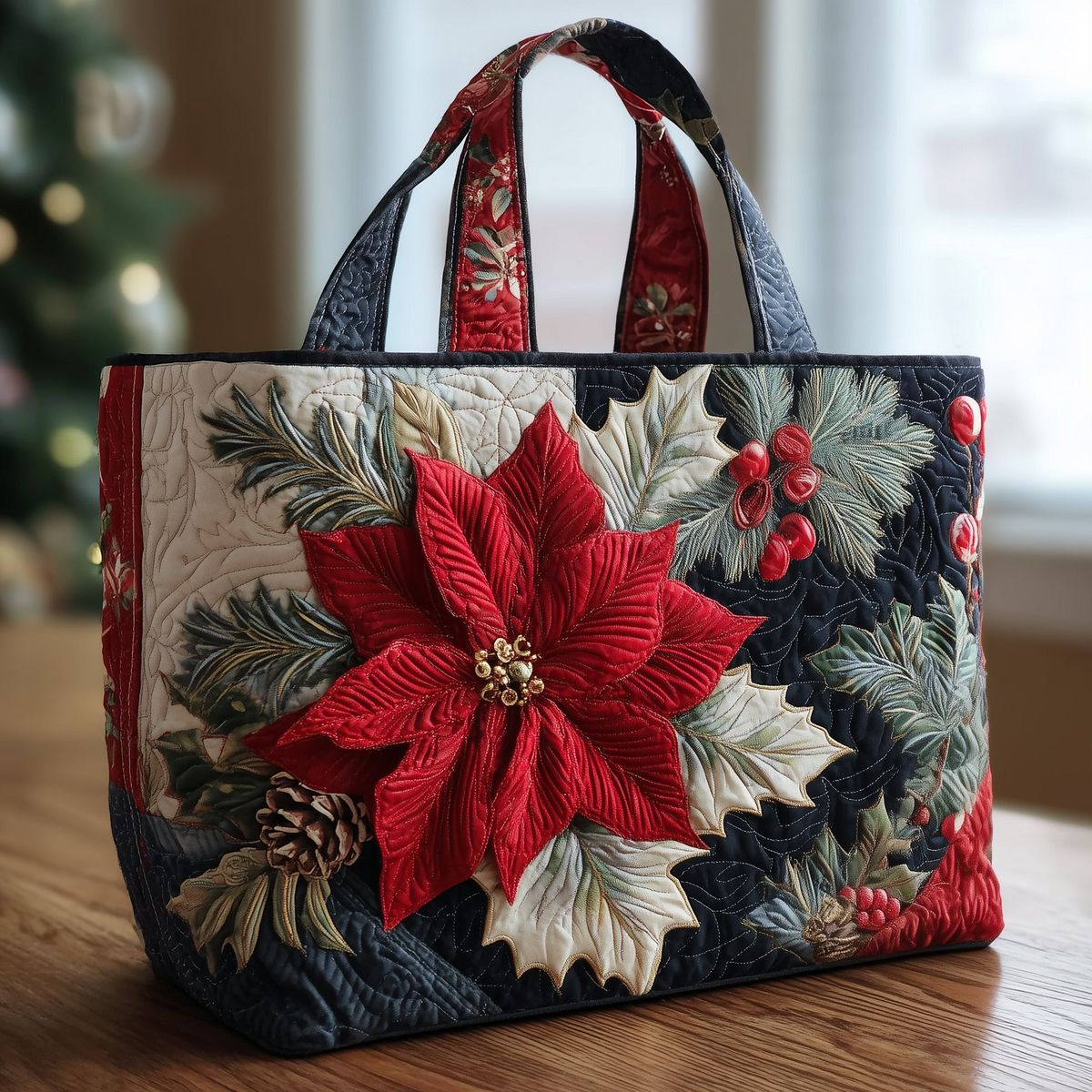 Poinsettia Bliss Quilted Tote Bag GFTOMA5308-Mega-Craft