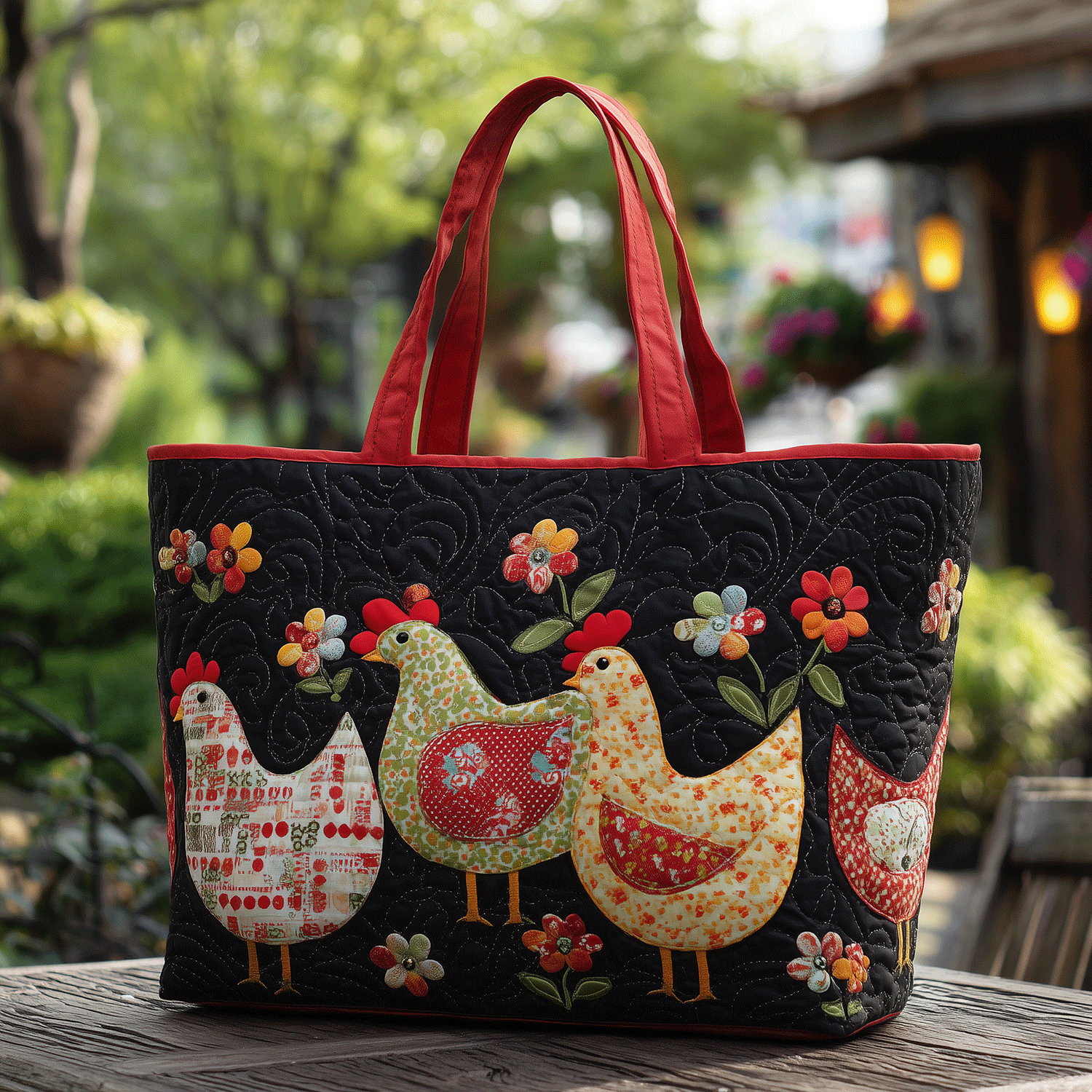Whimsical Hens Quilted Tote Bag NCU0TH2851-Mega-Craft