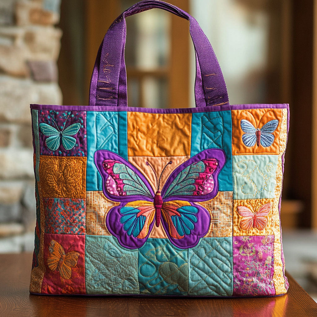 Rainbow Patch Butterfly CW2409017CL Quilted Tote Bag-Mega-Craft