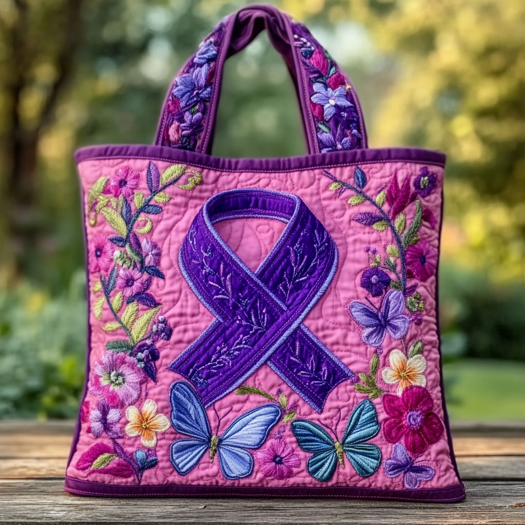 Purple Ribbon Dream Quilted Tote Bag-Mega-Craft