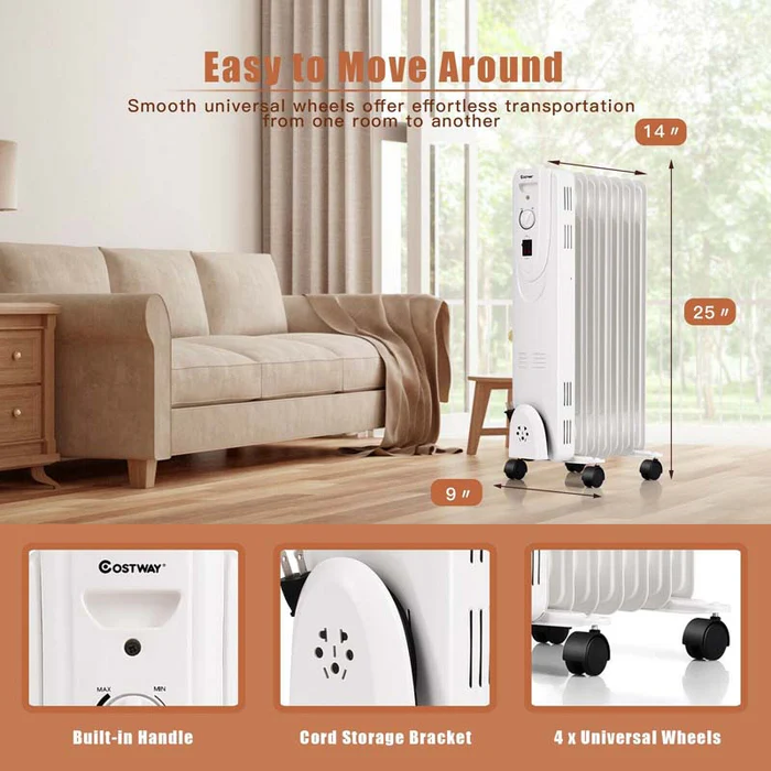 1500W Oil Filled Radiator Portable Space Heater