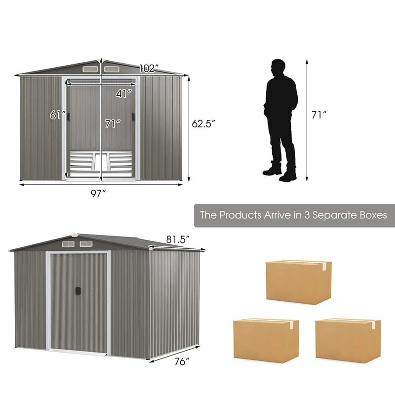 Eletriclife 8 x 6 Feet Galvanized Steel Storage Shed for Garden Yard