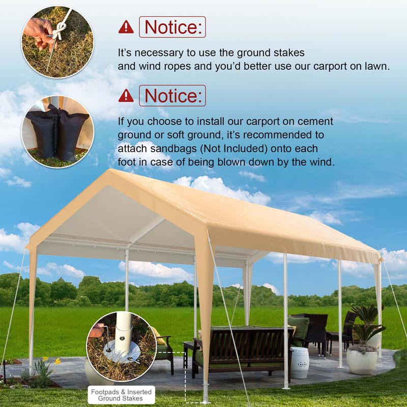 Eletriclife 10 x 20 Feet Heavy-Duty Steel Portable Carport Car Canopy Shelter