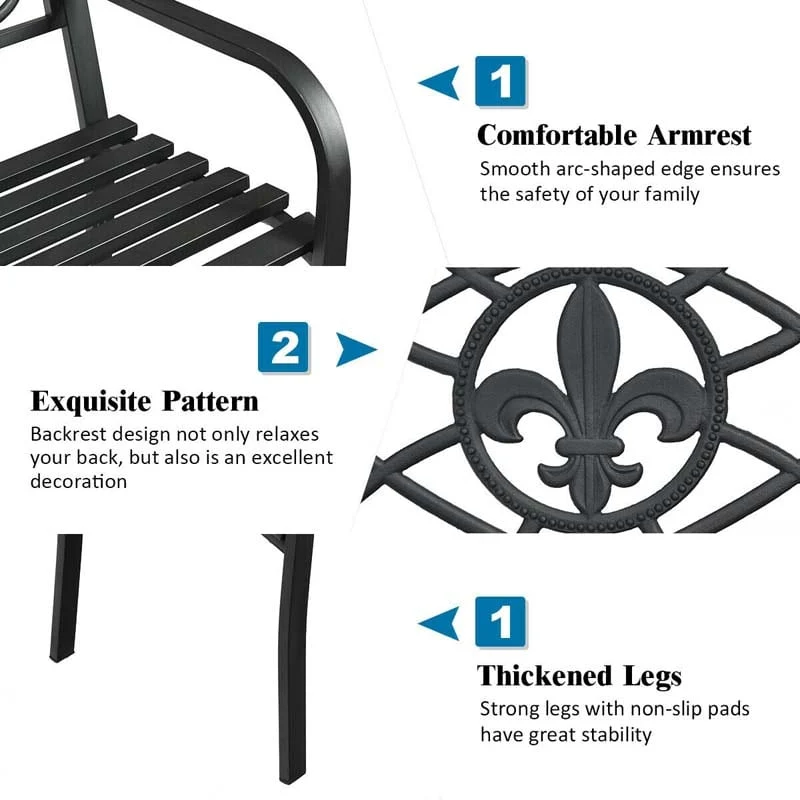 Eletriclife Patio Park Yard Outdoor Furniture Steel Bench