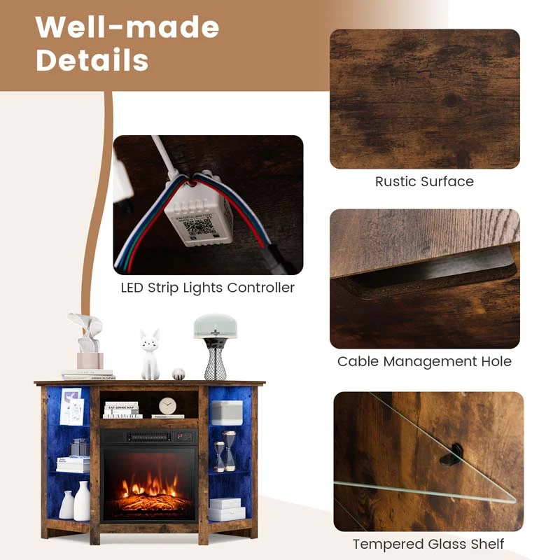 Eletriclife Fireplace Corner TV Stand with LED Lights and Smart APP Control for 50 Inches TV
