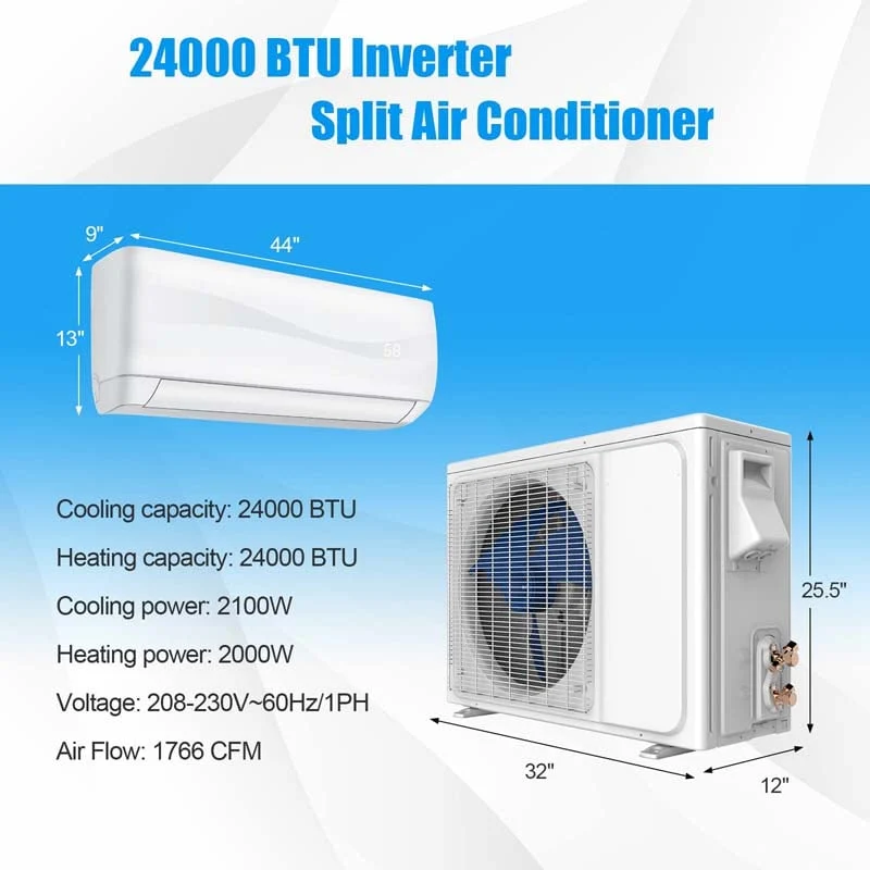 Eletriclife 24000BTU 220V Mini Split Air Conditioner and Ductless Heater 18.5 SEER2