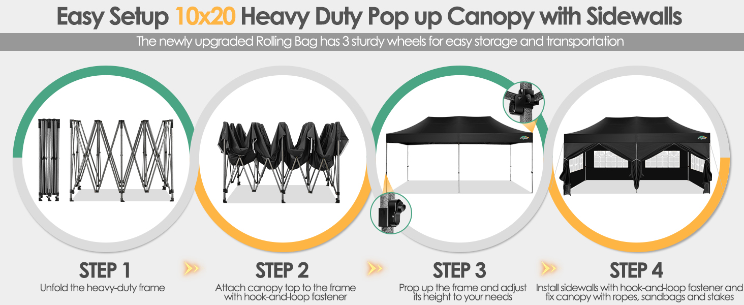 COBIZI Heavy duty 10x20 commercial pop up canopy with 6 sidewalls