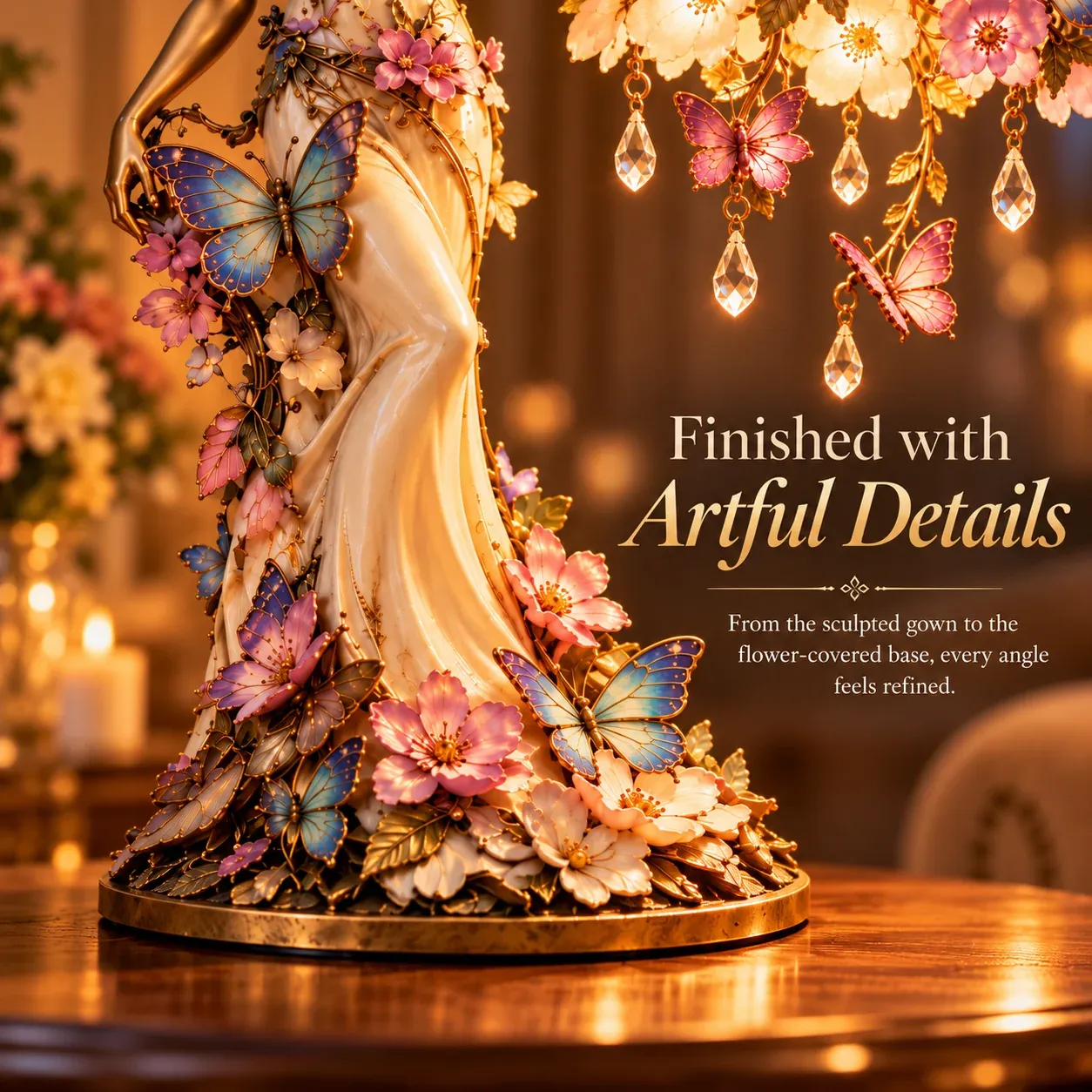🦋 Butterfly Lady Accent Lamp – Elegant Floral Goddess Light with Crystal Drops🌸🎁