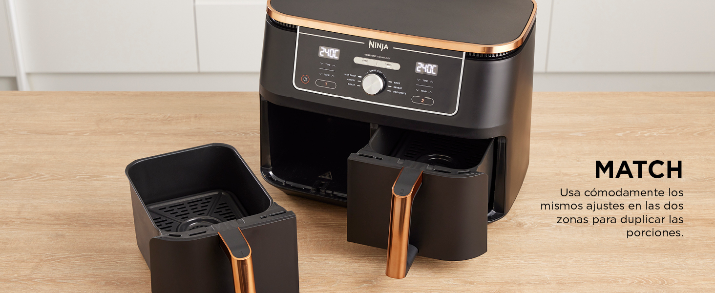 Ninja Foodi MAX Freidora de aire con compartimento doble en cobre y negro, AF400EUCP
