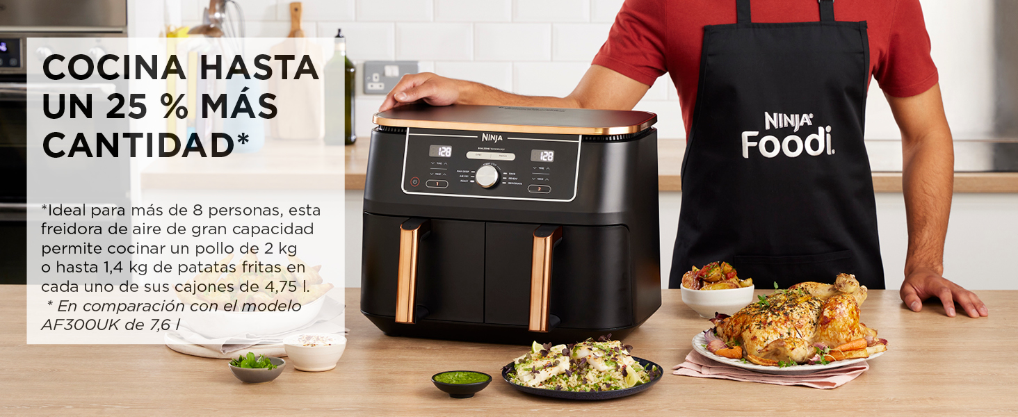 Ninja Foodi MAX Freidora de aire con compartimento doble en cobre y negro, AF400EUCP