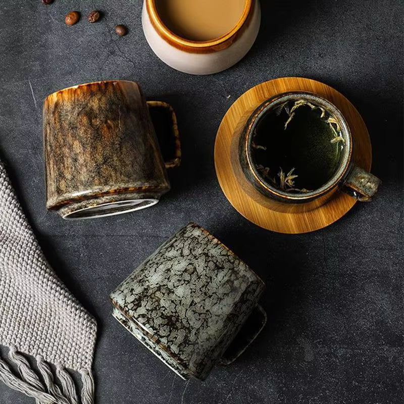 Wabi-Sabi Ceramic Couple Mugs – Ash-Glazed Japanese Tea Cup Set