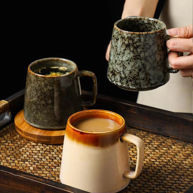 Wabi-Sabi Ceramic Couple Mugs – Ash-Glazed Japanese Tea Cup Set