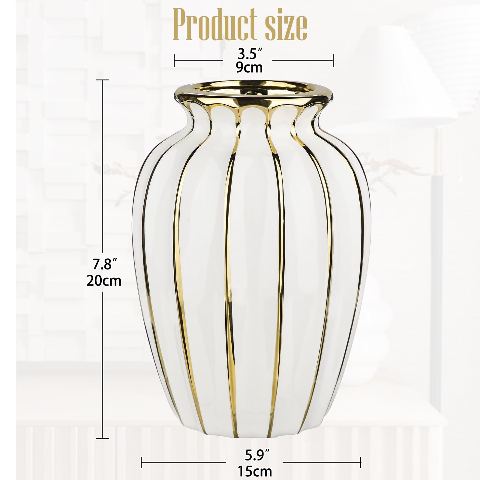 Elegant White & Gold Ceramic Vase – Luxury Home Decor Accent