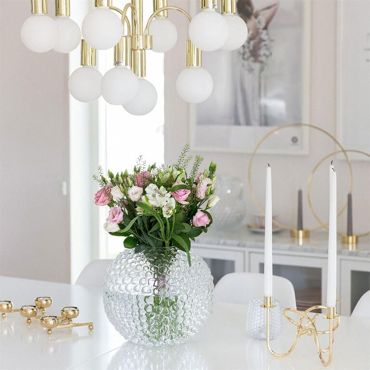 Hand-Blown Ribbed Glass Vase – Elegant Modern Floral Display