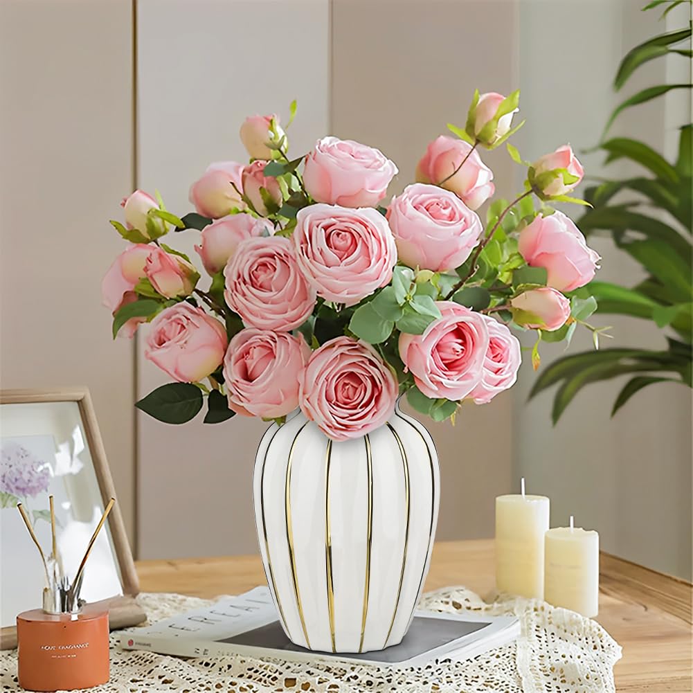 Elegant White & Gold Ceramic Vase – Luxury Home Decor Accent