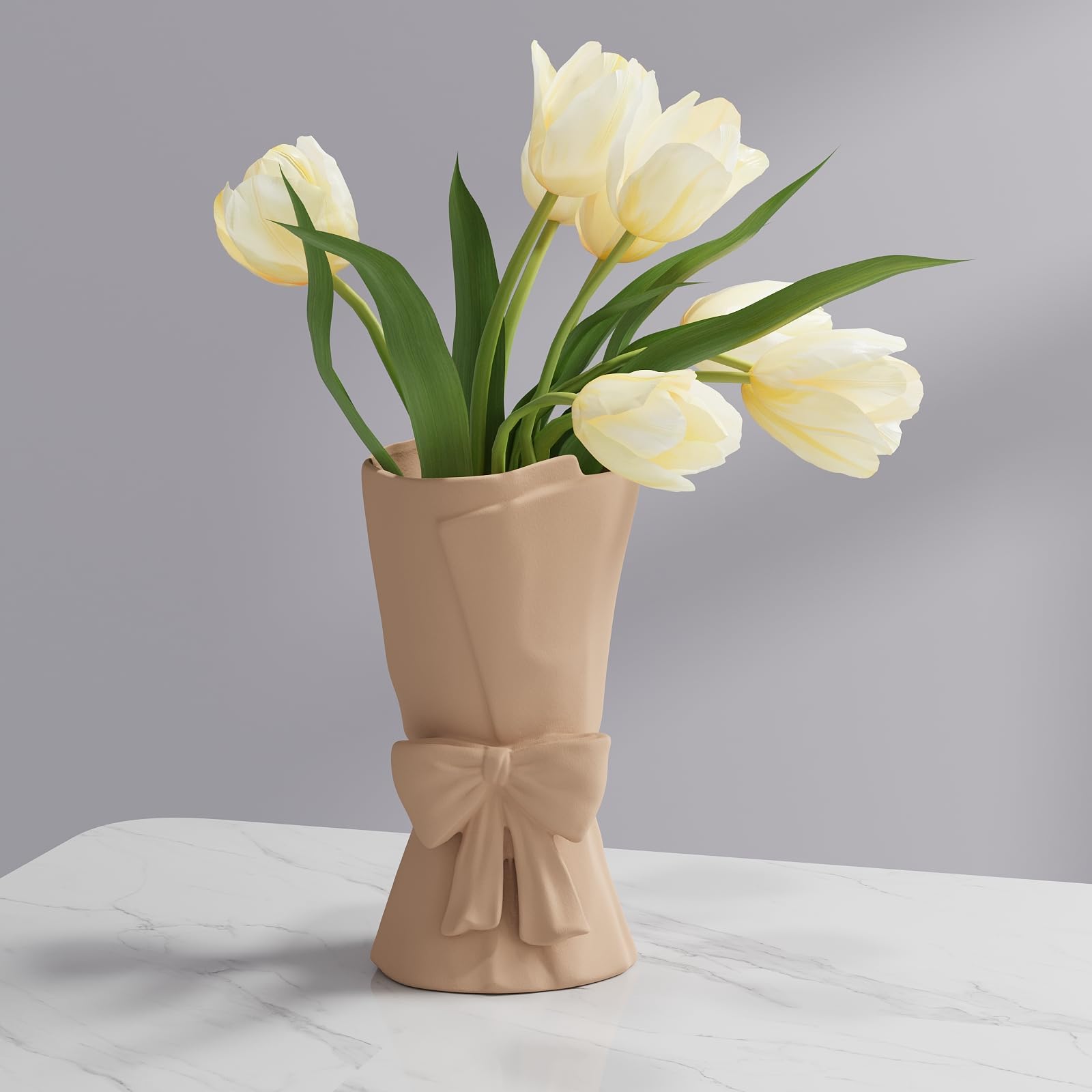 Chic Ceramic Bow Vase – Cute Modern Decorative Flower Vase