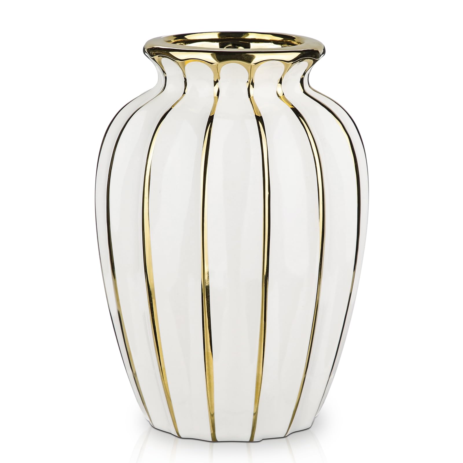 Elegant White & Gold Ceramic Vase – Luxury Home Decor Accent