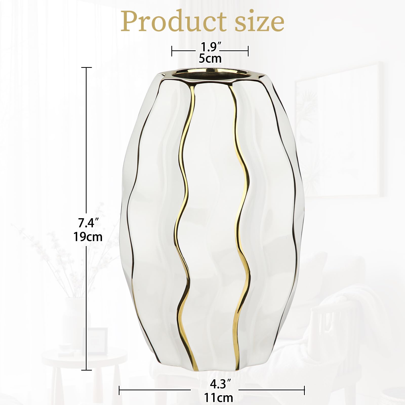 Elegant White & Gold Ceramic Vase – Luxury Home Decor Accent