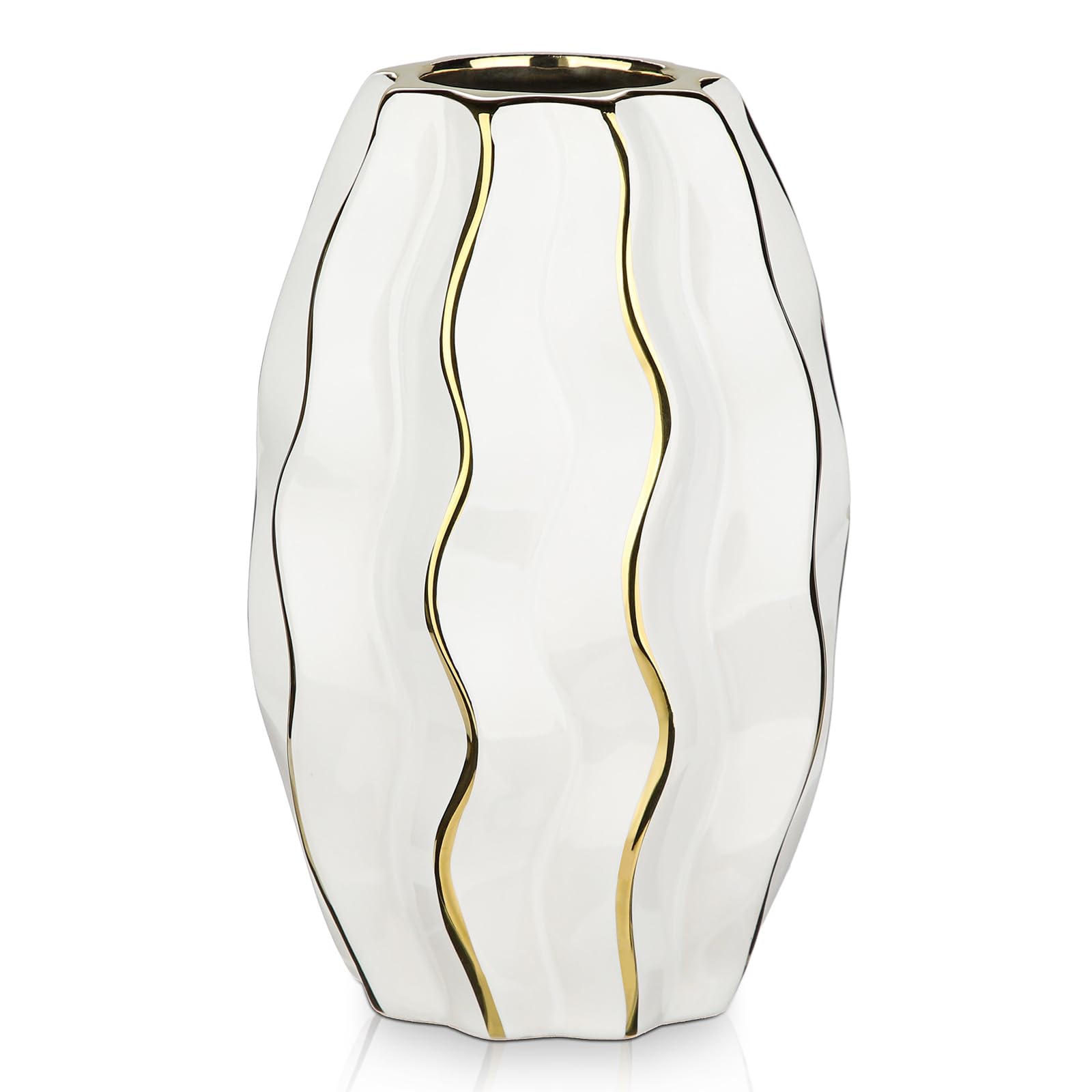Elegant White & Gold Ceramic Vase – Luxury Home Decor Accent