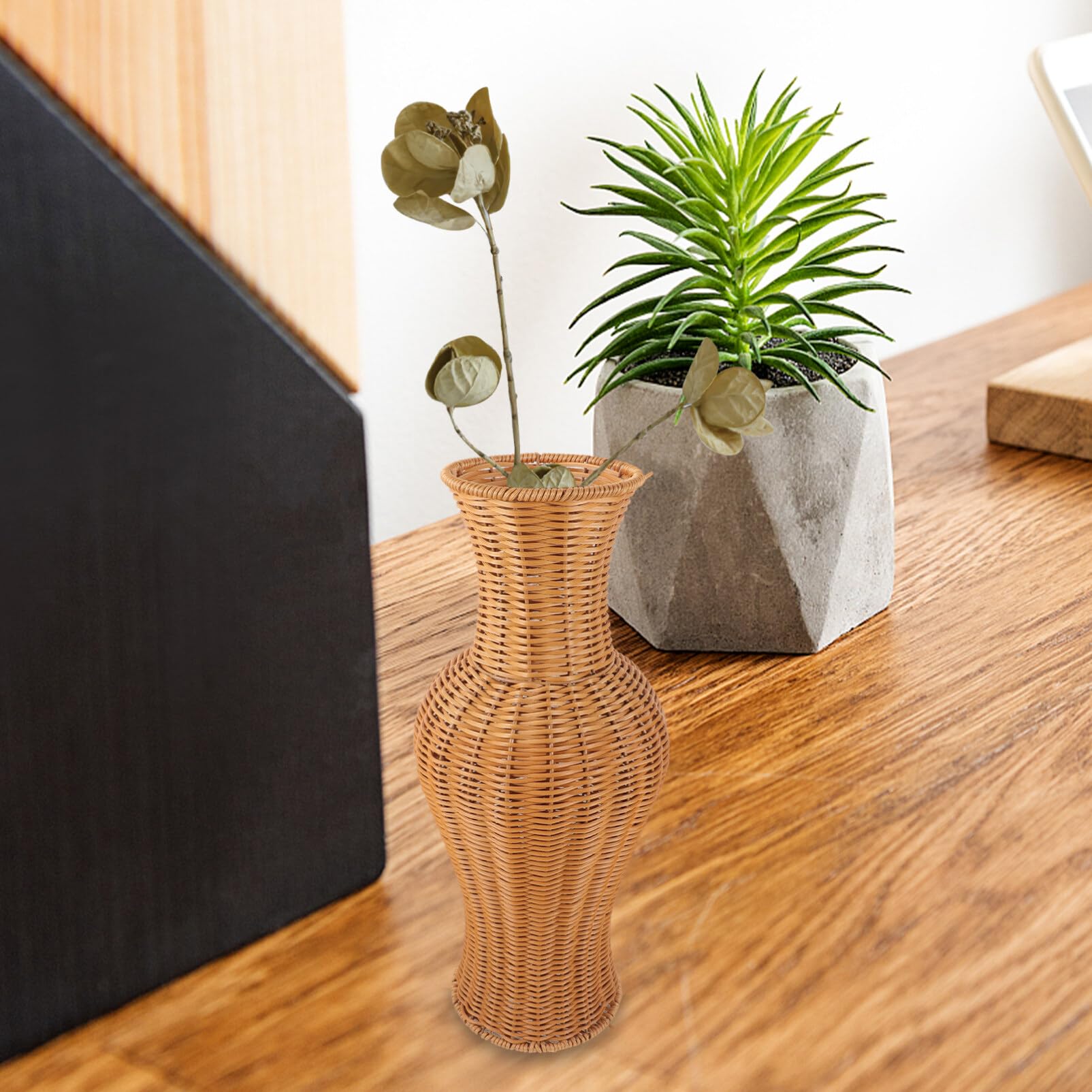 Rustic Woven Rattan Floor Vase – Natural Boho Home Decor