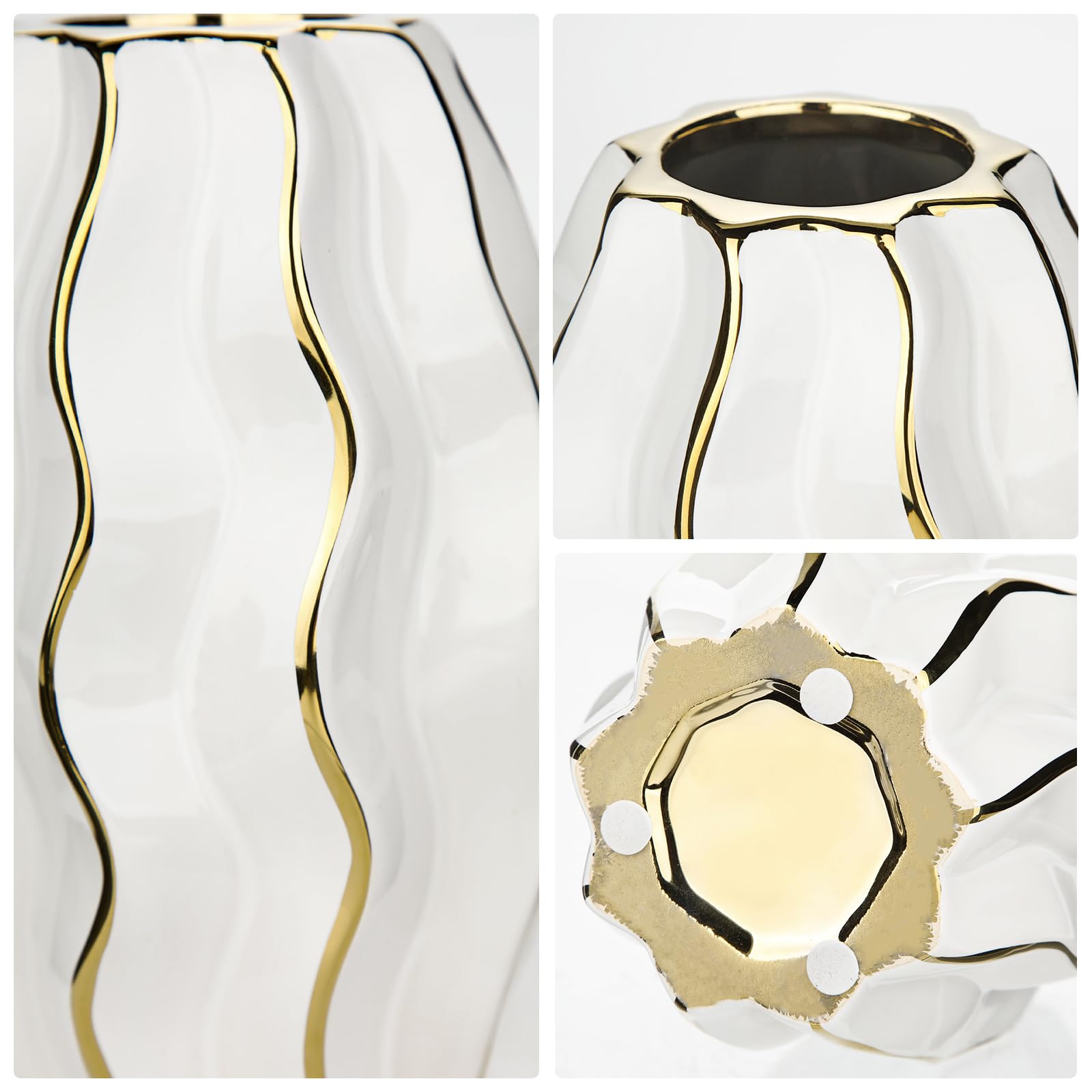 Elegant White & Gold Ceramic Vase – Luxury Home Decor Accent