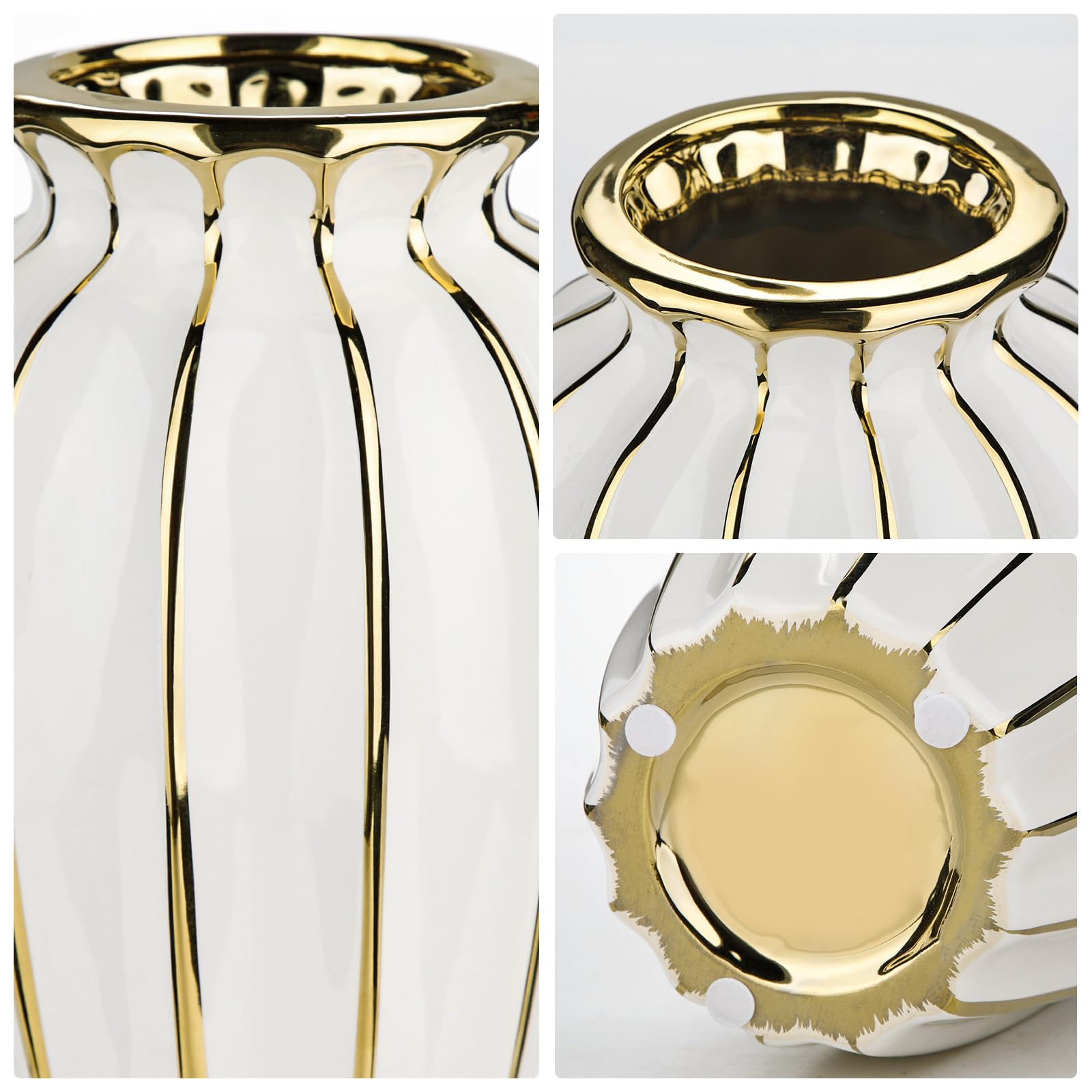 Elegant White & Gold Ceramic Vase – Luxury Home Decor Accent