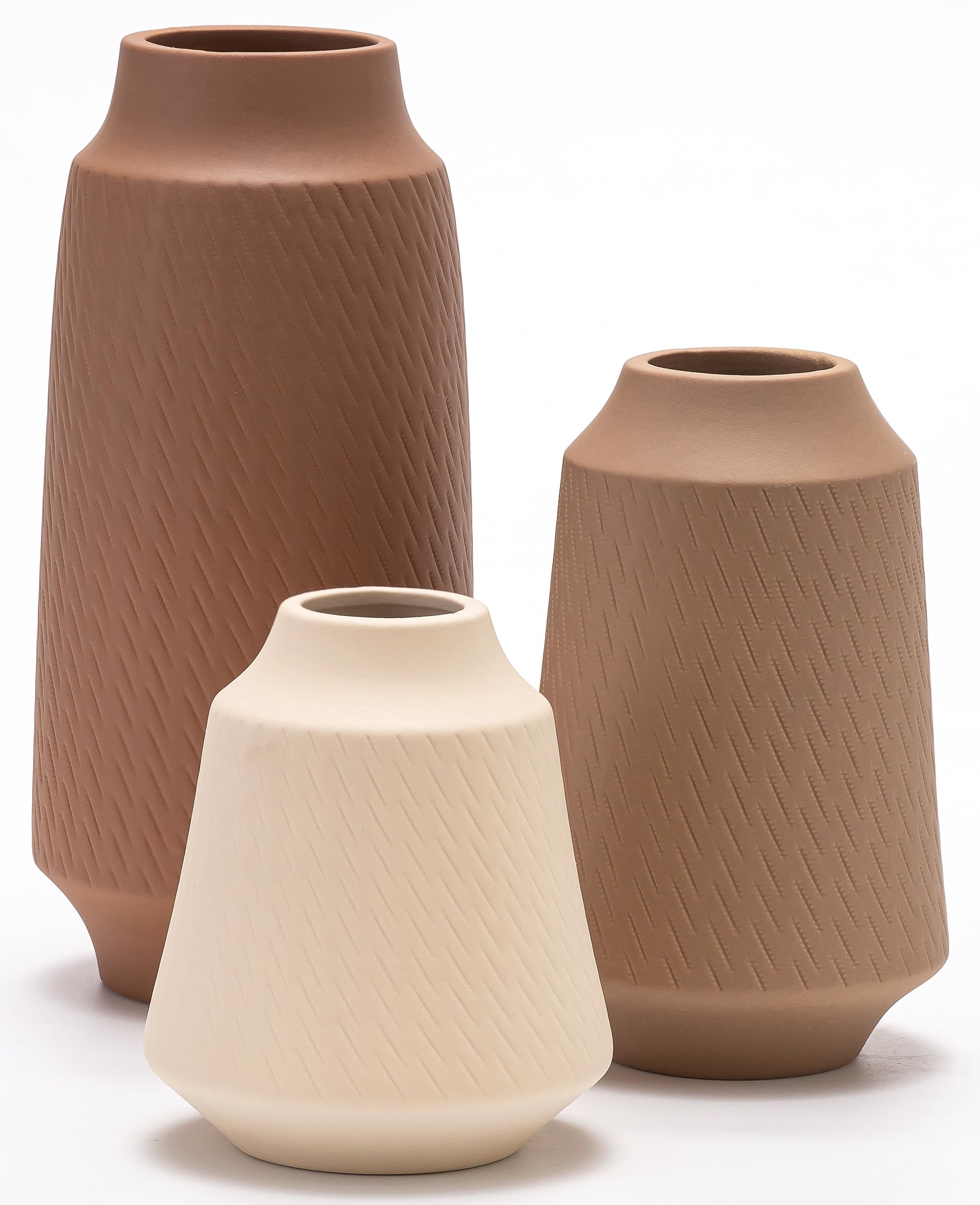 Set of 3 Ceramic Vases – Boho Decorative Accent for Any Room