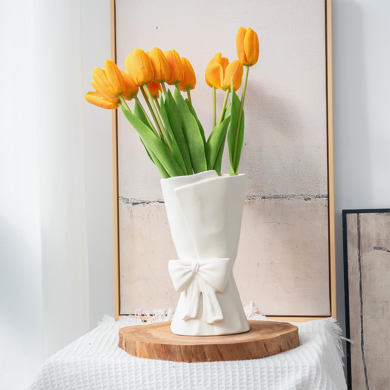 Chic Ceramic Bow Vase – Cute Modern Decorative Flower Vase