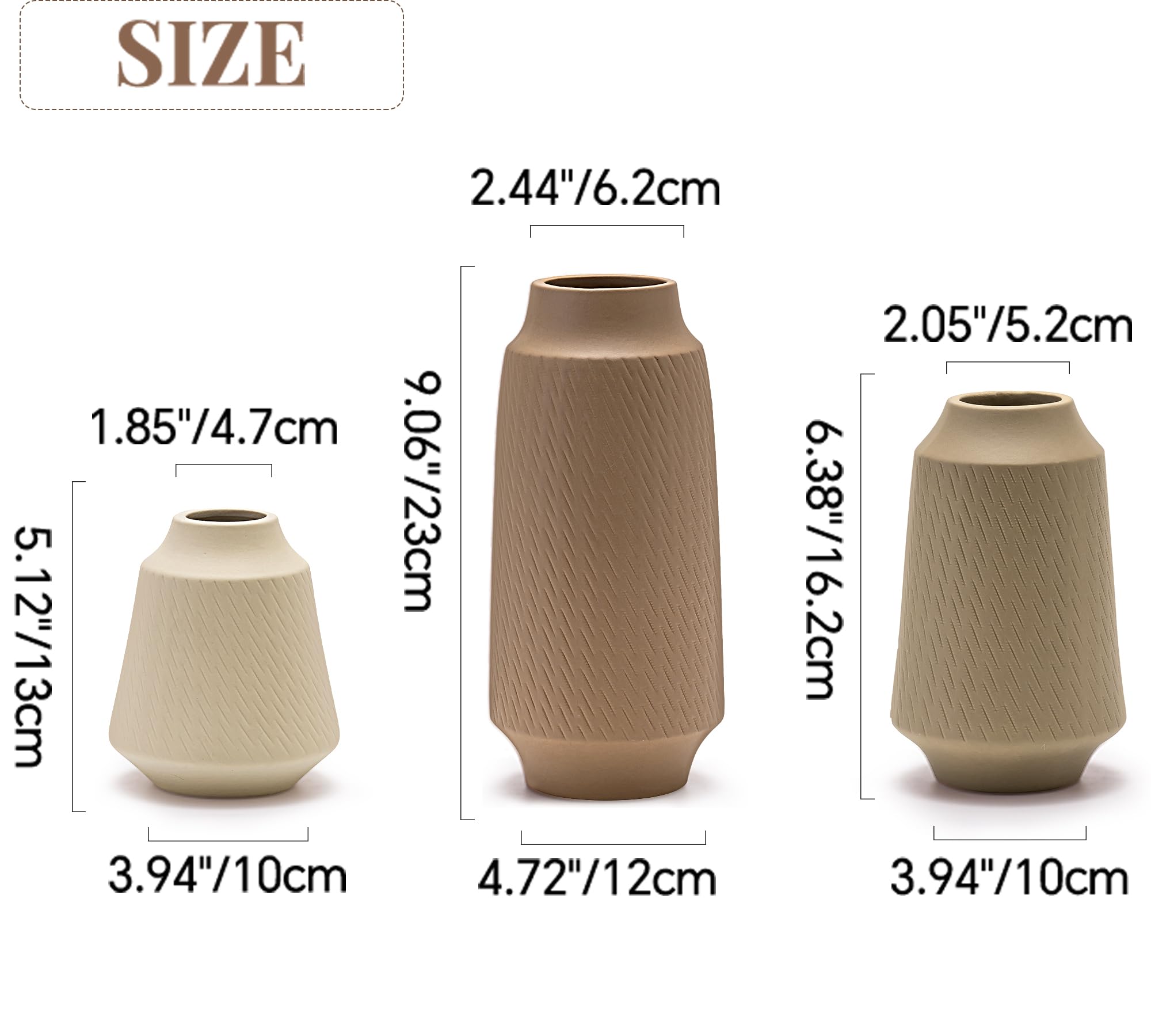Set of 3 Ceramic Vases – Boho Decorative Accent for Any Room