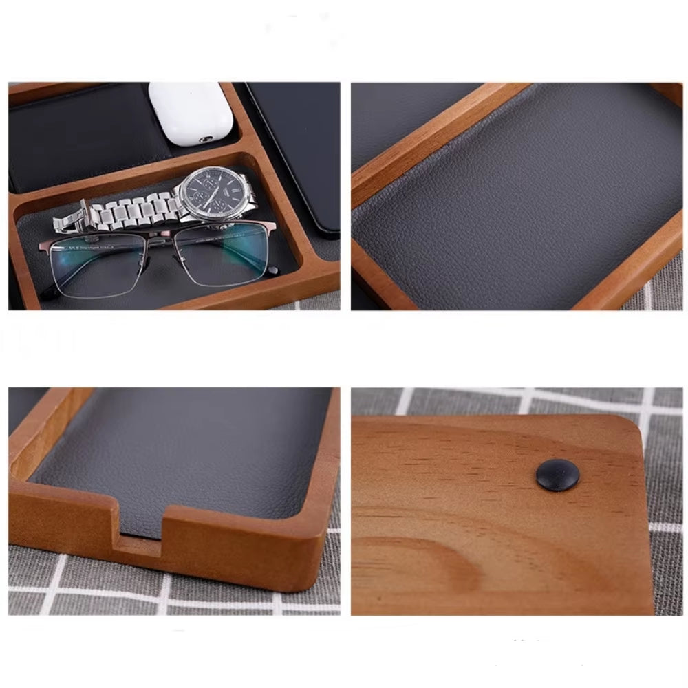 Solid Wood Multi-Compartment Storage Organizer – Versatile Desktop Box