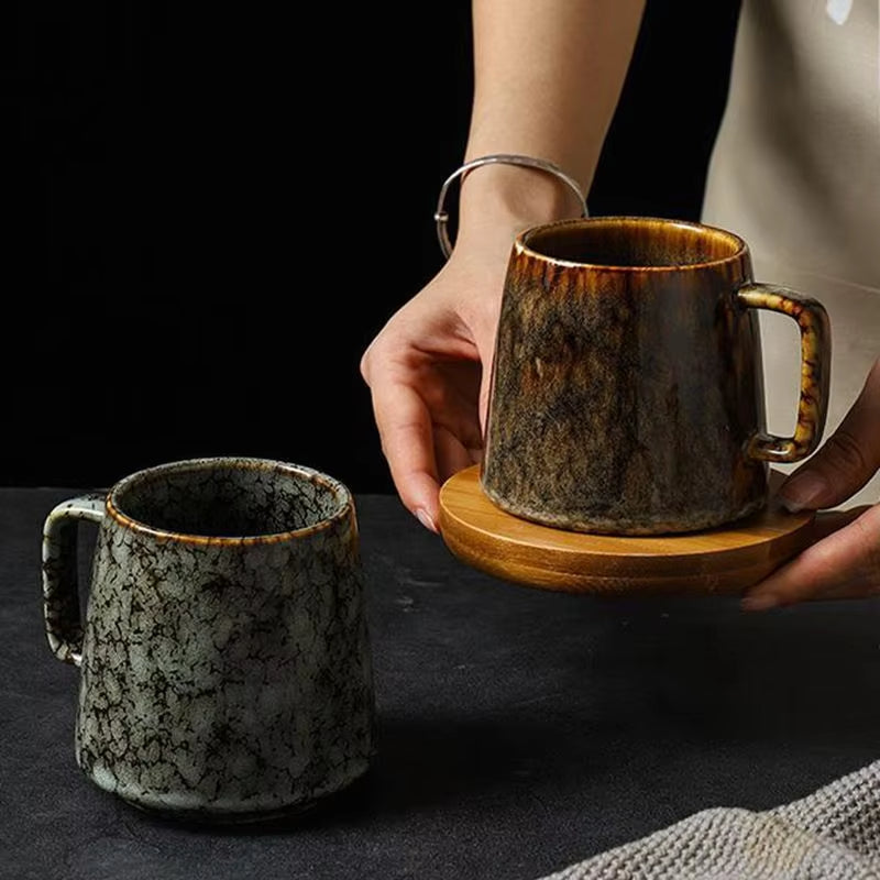 Wabi-Sabi Ceramic Couple Mugs – Ash-Glazed Japanese Tea Cup Set