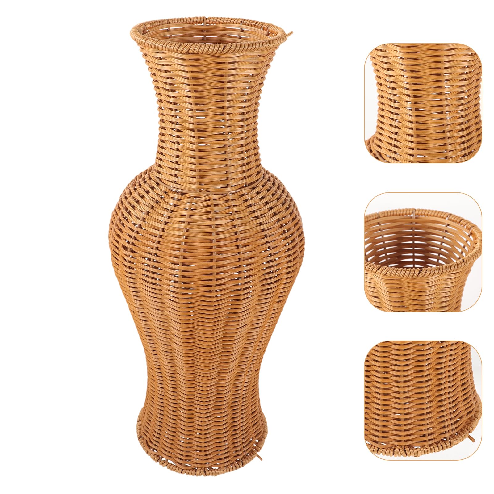 Rustic Woven Rattan Floor Vase – Natural Boho Home Decor