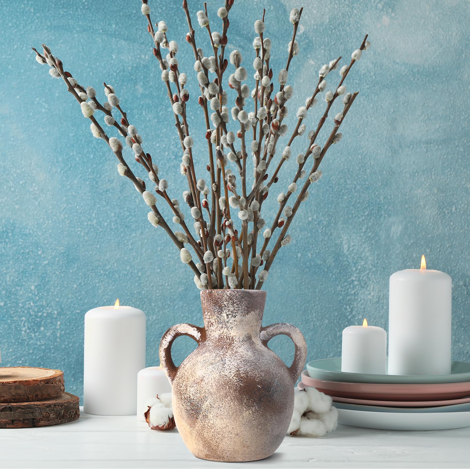 Rustic Whitewashed Terracotta Vase with Handles – Farmhouse Decor