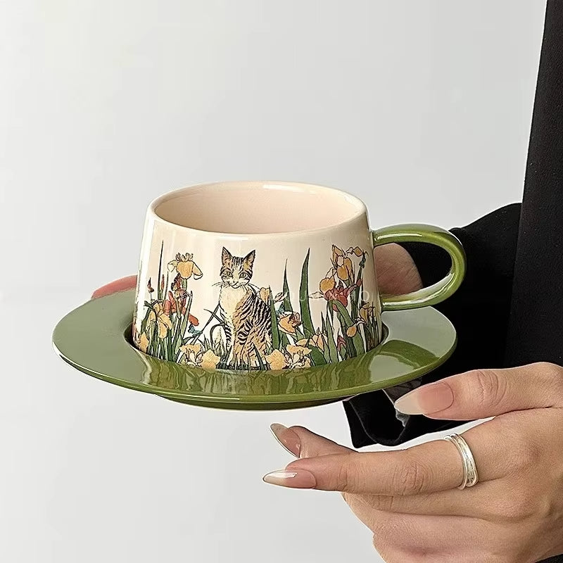 Vintage Hand-Painted Cat Mug Set – Cute Coffee Cups for Cat Lovers