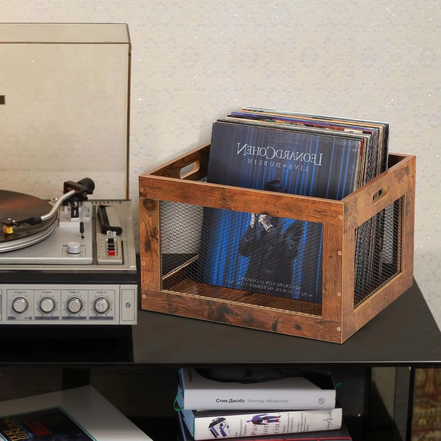 Solid Wood Vinyl Record Storage Crate – LP Collection Organizer Cube
