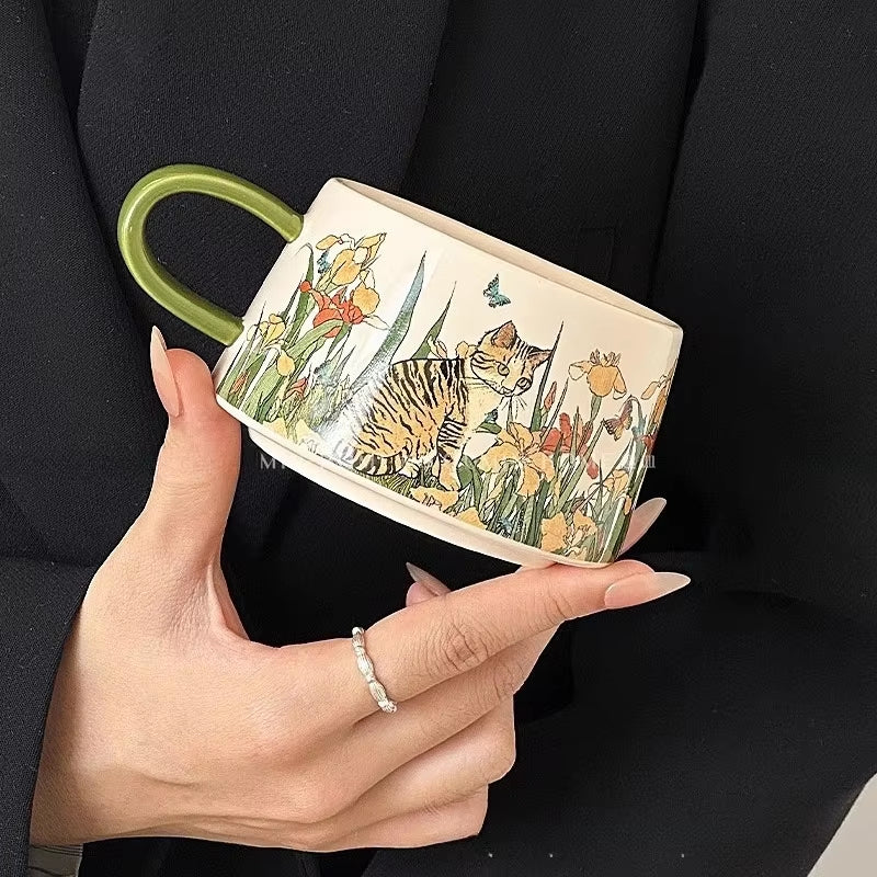 Vintage Hand-Painted Cat Mug Set – Cute Coffee Cups for Cat Lovers